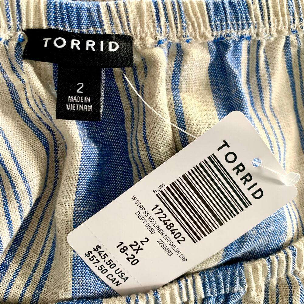 NWT Torrid Linen Blend Smocked Waist Off-Shoulder Crop Top Size 2 (2X, 18-20) - Picture 8 of 9